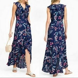 Banana Republic Navy Women's Faux Wrap Ruffle Maxi Dress, Size 6